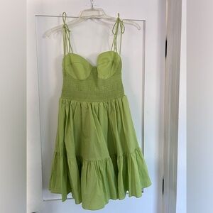 STAUD Mini Landry Tiered Dress in Cool Lime Green Color. Size Medium.